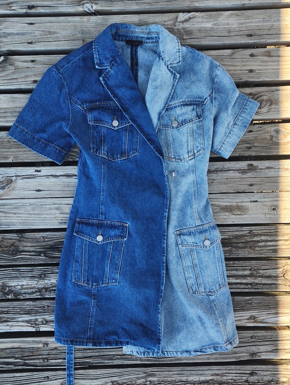 Vici Denim Wrap Dress Collar Western Boho Medium Tie Waist